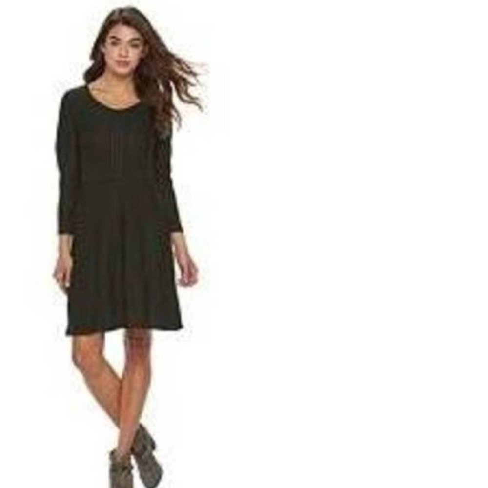 Sweater Dress Cloud Chaser Black XL Fit & Flare Stretch Scoop Neck 3/4 Sleeves